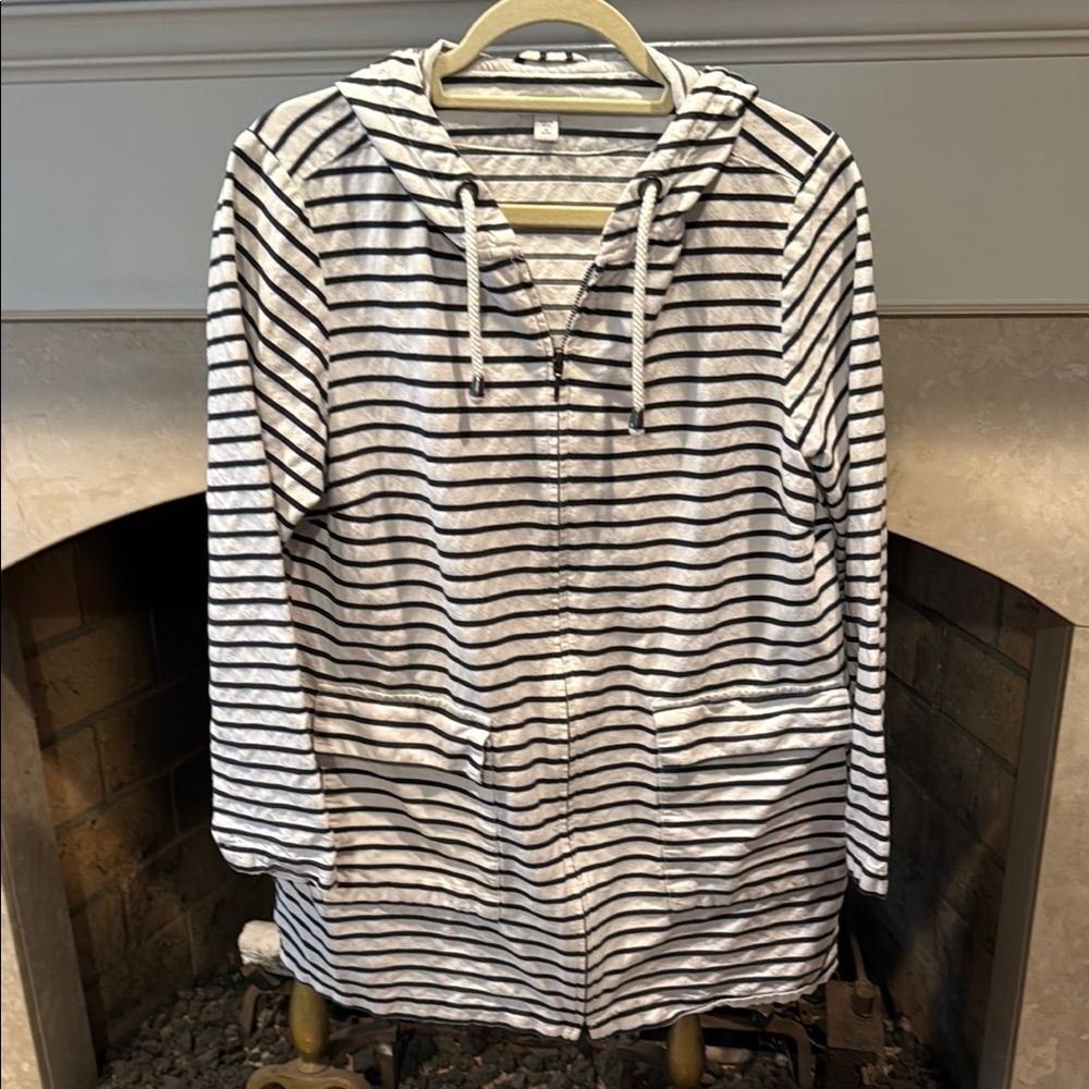 J. Jill Navy and White Striped Hooded Jacket size medium